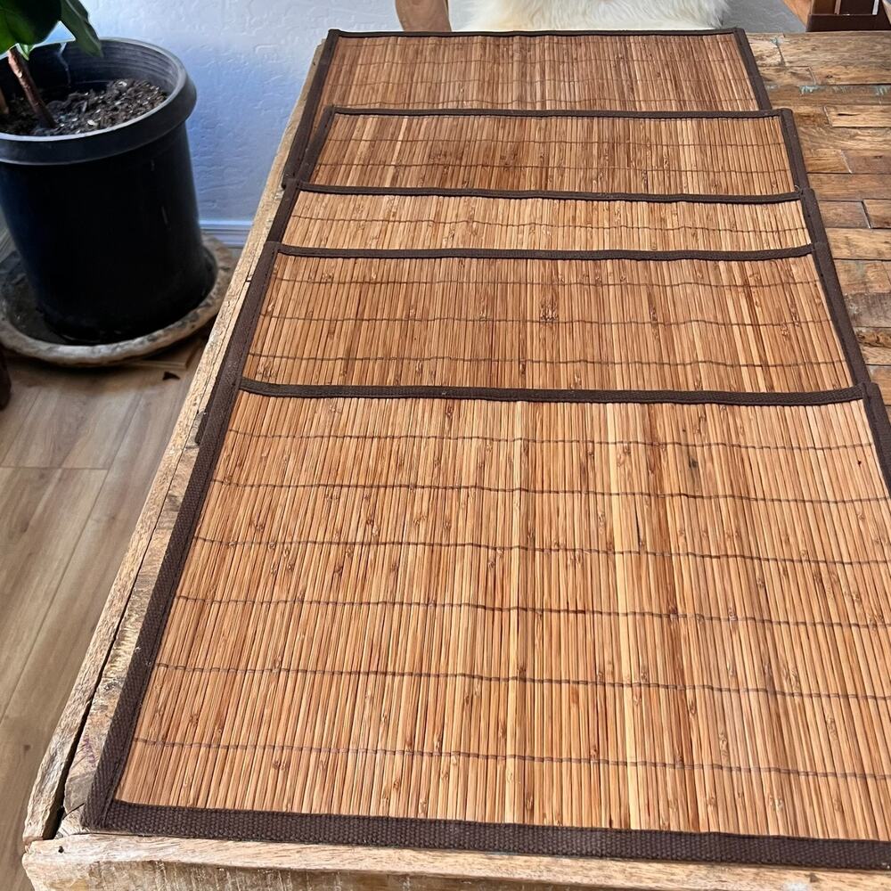 Bamboo Slat Placemat Set of 5 with Brown Fabric Border